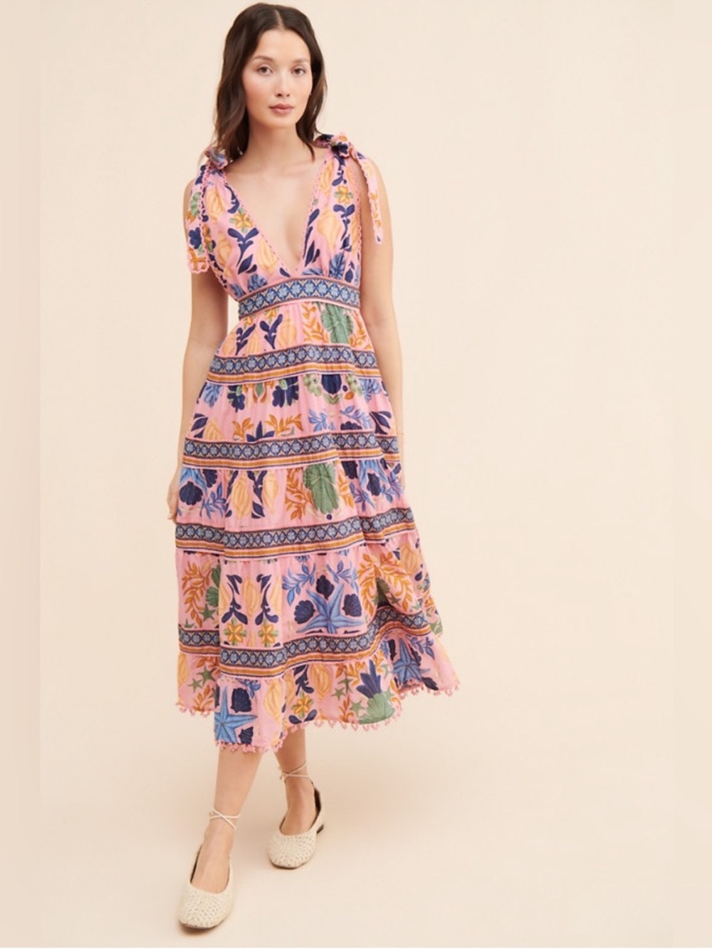 Farm Rio Seashell Tapestry Midi Dress